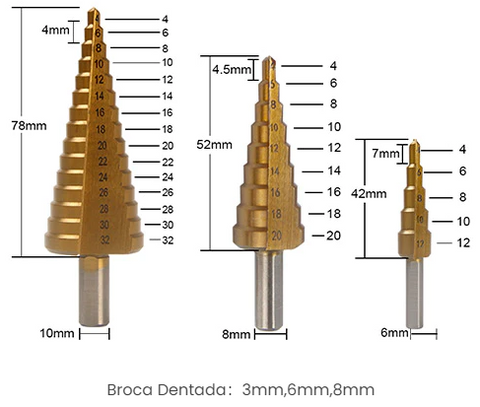 SET DE 3 BROCAS ENCALONADAS+ WINCHA LASER
