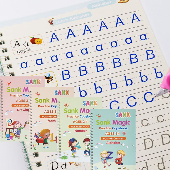 CUADERNO MÁGICO (SET DE 4 CUADERNOS + LAPICERO MÁGICO)