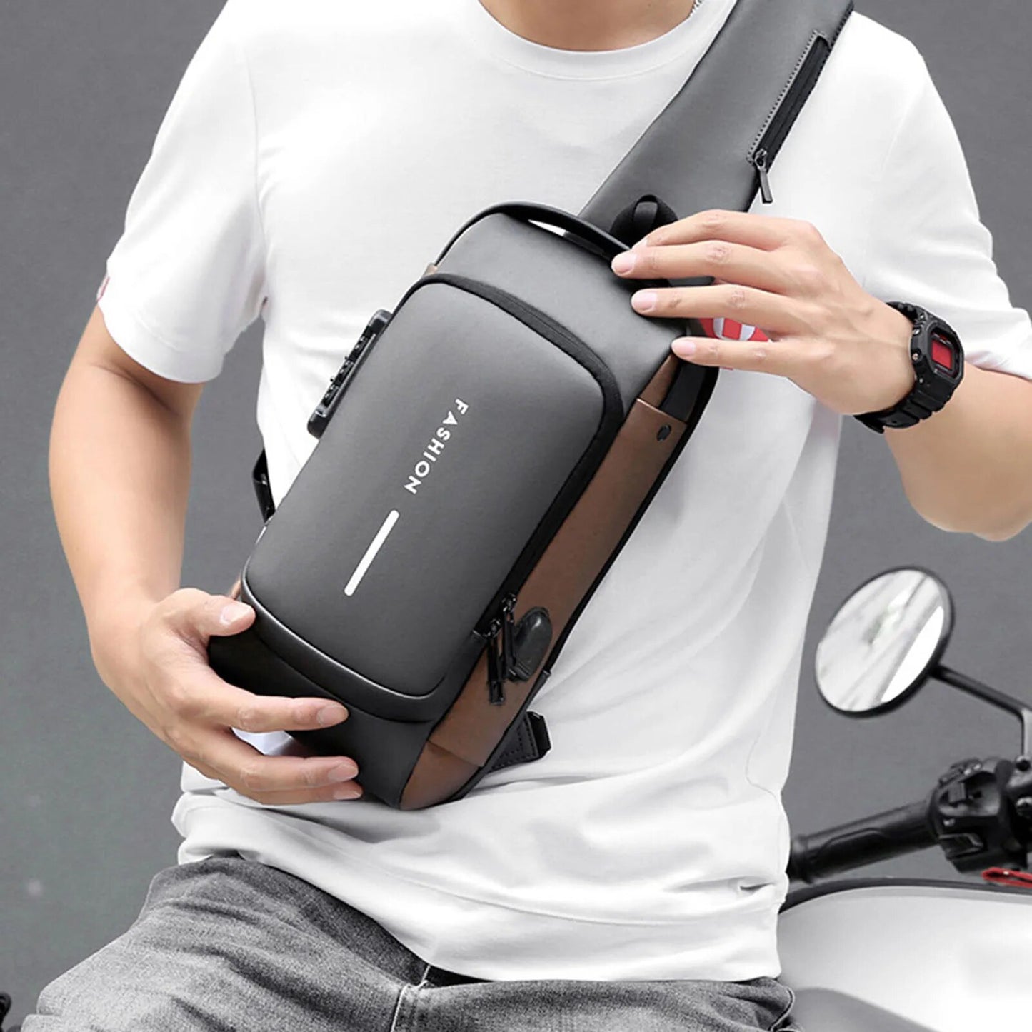 MORRAL ANTIRROBO DE CUERO IMPERMEABLE Y CON CLAVE DE SEGURIDAD