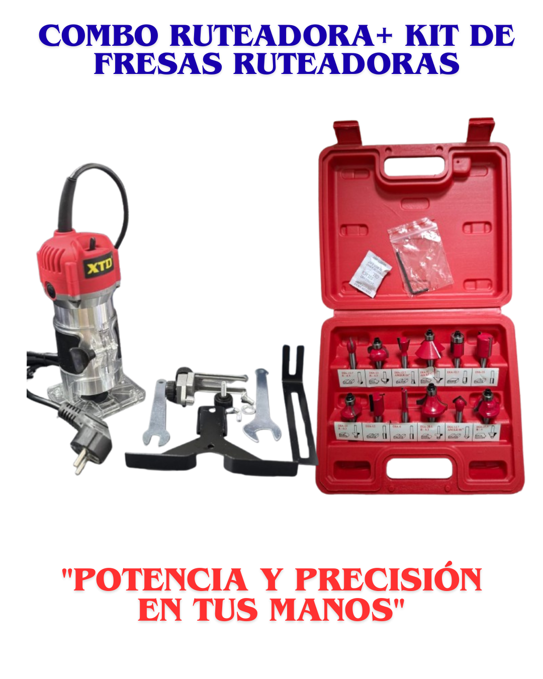 Combo Ruteadora + Kit De cuchillas fresadoras 12Pcs