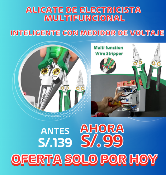 ALICATE DE ELECTRICISTA MULTINCIONAL 8 EN 1 -INTELIGENTE CON MEDIDOR DE VOLTAJE