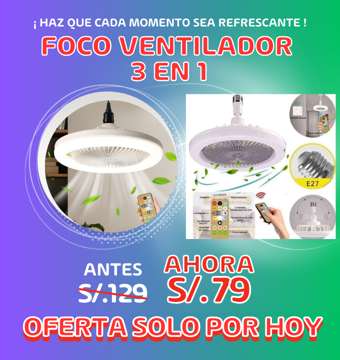 Foco led 3 en 1, con ventilador 360° de 50 watts