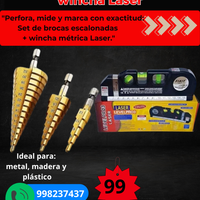 SET DE 3 BROCAS ENCALONADAS+ WINCHA LASER